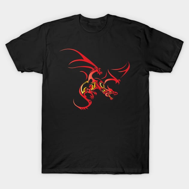 Flying Dragon in Tattoo/Tribal Style, Red T-Shirt by Designs by Darrin